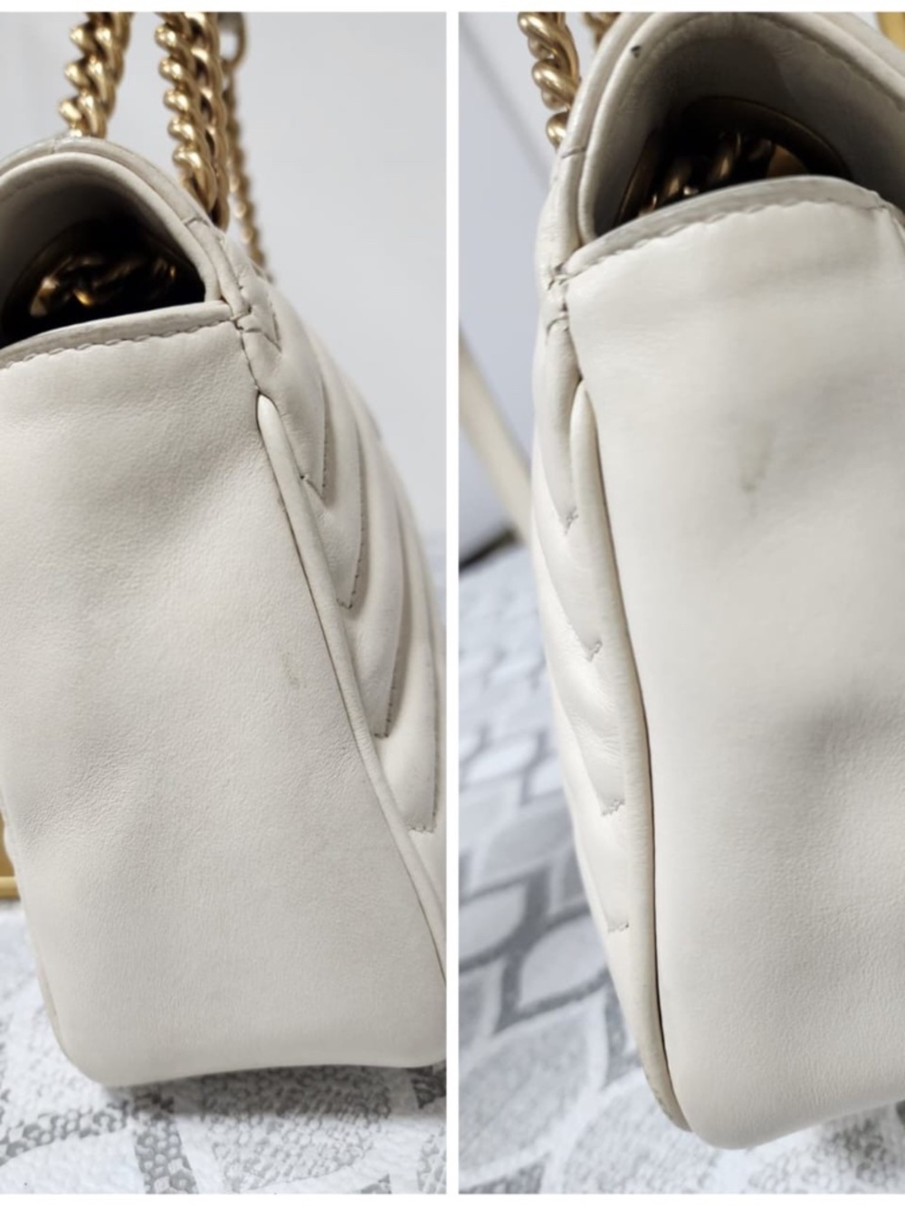 Authentic GUCCI Calfskin Matelasse Medium GG Marmont Shoulder Bag Cream - Picture 7 of 16